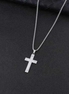 钛钢不掉色焊接双色十字架项链