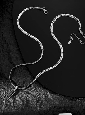 钛钢不掉色黑色锆石吊坠项链