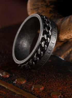 复古做旧可转动链条罗马数字戒指