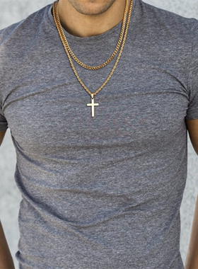 双层叠戴十字架项链小众简约