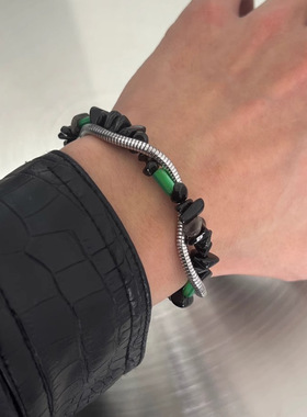 国潮黑色拼色碎石手链