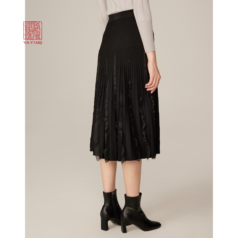 ep雅莹高端系列预售黑色百褶半身裙 雅莹半身裙