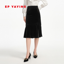 EP YAYING Yaying Womens Dress Mulberry Silk Bag Hip Skirt Velvet Half Body Dress Mall the same section 3202A