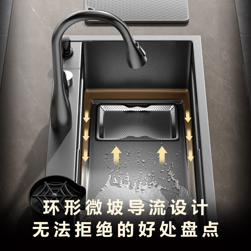 JIOA-5MM加厚枪灰色火山纹不锈钢水槽集渣大单槽家用厨房洗菜盆,淘宝优惠券,粉丝福利购,淘宝优惠卷