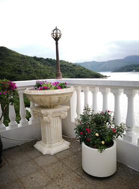 欧式风罗马柱花盆雕像底座大摆件