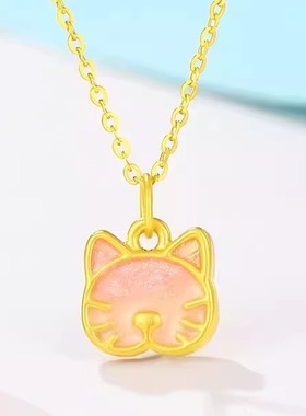 2026年新款可爱猫咪头像项链金包银吊坠女轻奢小众设计锁骨链女