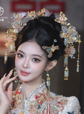 2026新款中式新娘金色秀禾头饰水晶流苏复古汉服龙凤褂敬酒服发饰