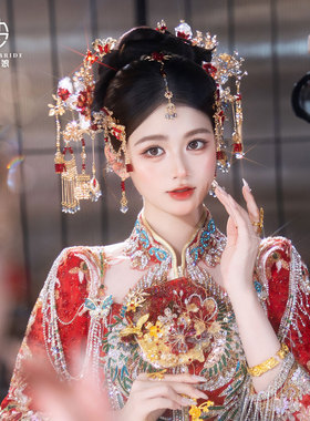 新中式金红龙凤褂新娘婚礼发饰