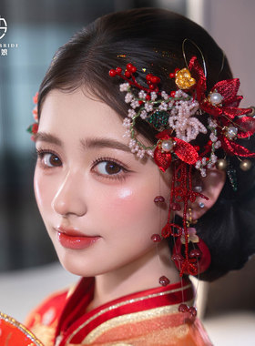 新中式红色秀禾新娘婚礼头饰套装