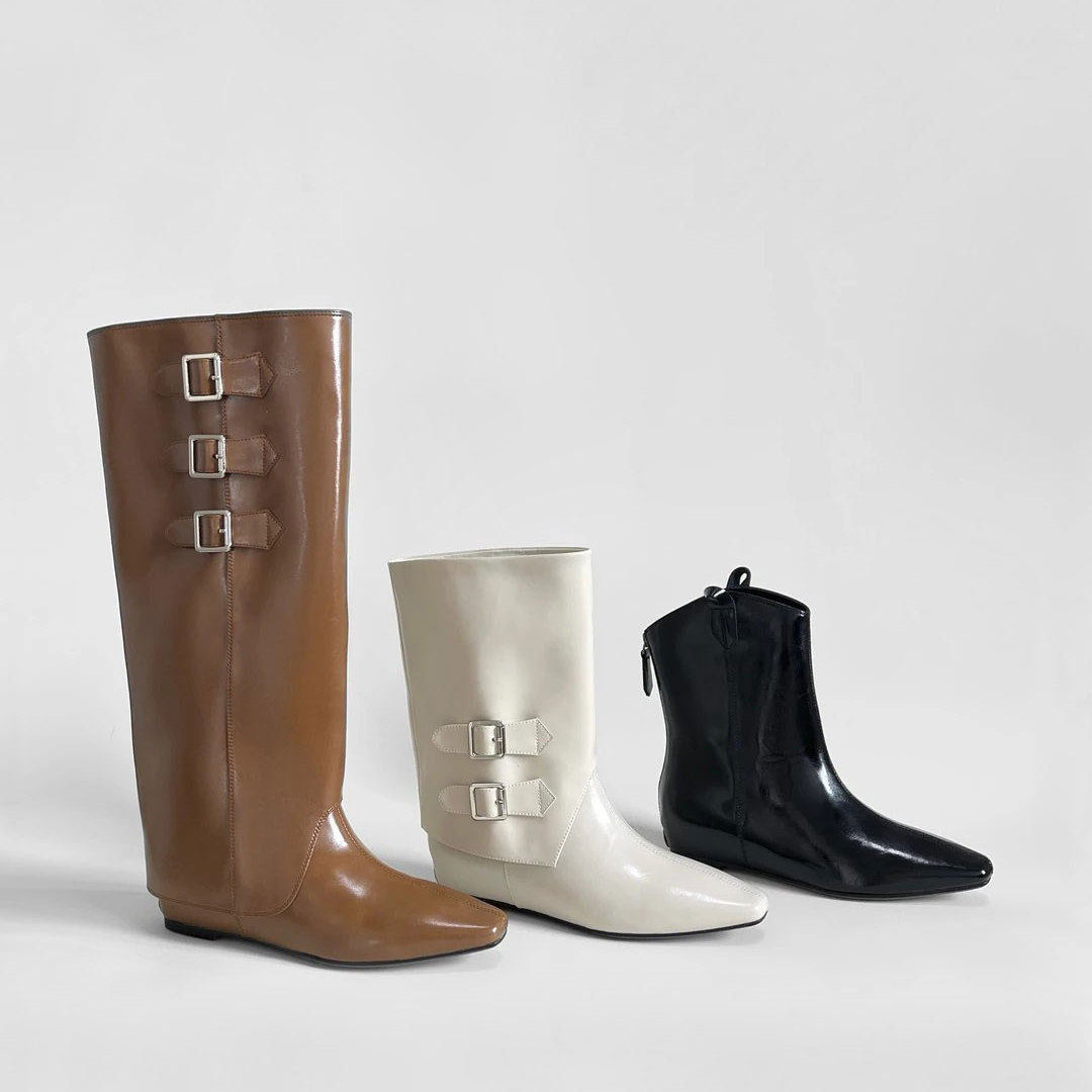 羊皮版~2025新款复古风西部短靴女v口尖头高跟马丁靴粗跟踝靴皮靴,淘宝优惠券,粉丝福利购,淘宝优惠卷