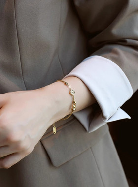 18K金小方糖福牌平安葫芦手链女