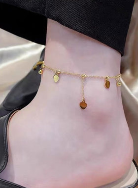18K金爱心脚链女AU750玫瑰金