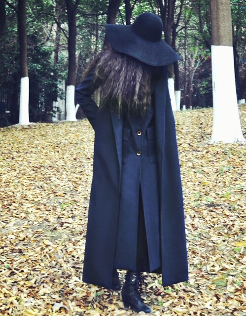Lace-up loose extra-long suit collar woolen coat