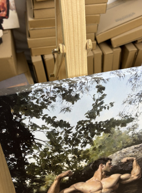 水畔雄姿复古油画风男性装饰画山林溪流男艺术挂画画布墙面艺术画