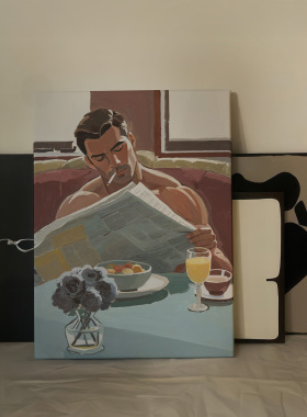肌肉男早餐高清装饰画卧室挂画喷绘油画室内靠墙工作室男体艺术