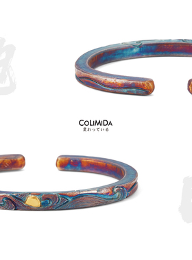 口力米大原创复古男纯银镶金手镯