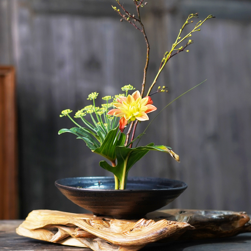 花道插花日式水盘船形中华花艺碗小原流池坊花道桌面摆设软装茶席 - 图0