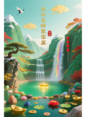 风景客厅卷轴挂画简约