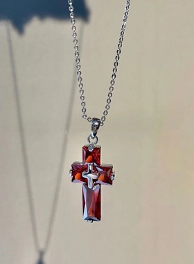 男女红/紫/白水钻十字架项链