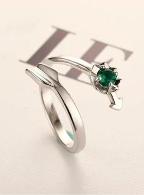 精灵王座守护之剑戒指女动漫周边开口指环时尚镶嵌祖母绿彩宝戒指