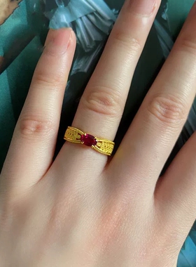 古法黄金色轻奢感戒指合成红刚麦穗戒指金色百搭首饰时尚女