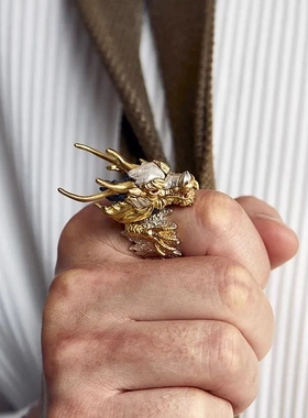 中性铜合金霸气个性龙首指环