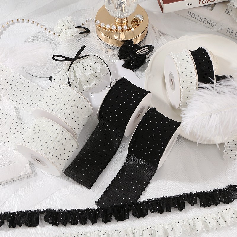 小圆点花边皱褶纱带礼盒包装装饰DIY发饰蝴蝶结波点芽边雪纺带,淘宝优惠券,粉丝福利购,淘宝优惠卷