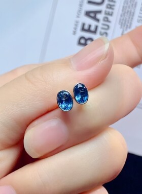 天然托帕石S925纯银耳钉简约百搭