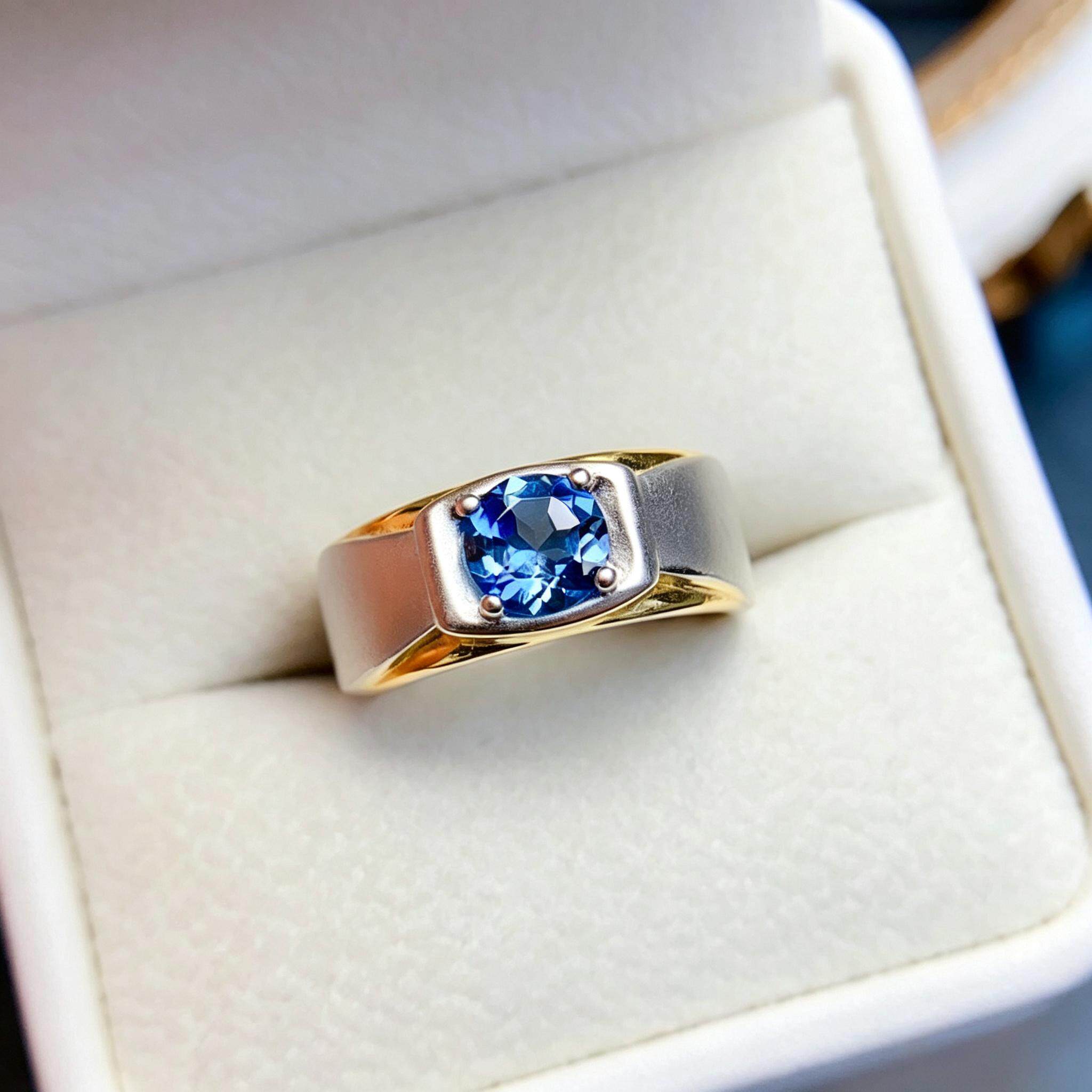 Swiss blue natural topaz index finger ring for men and women