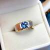 Swiss blue natural topaz index finger ring for men and women