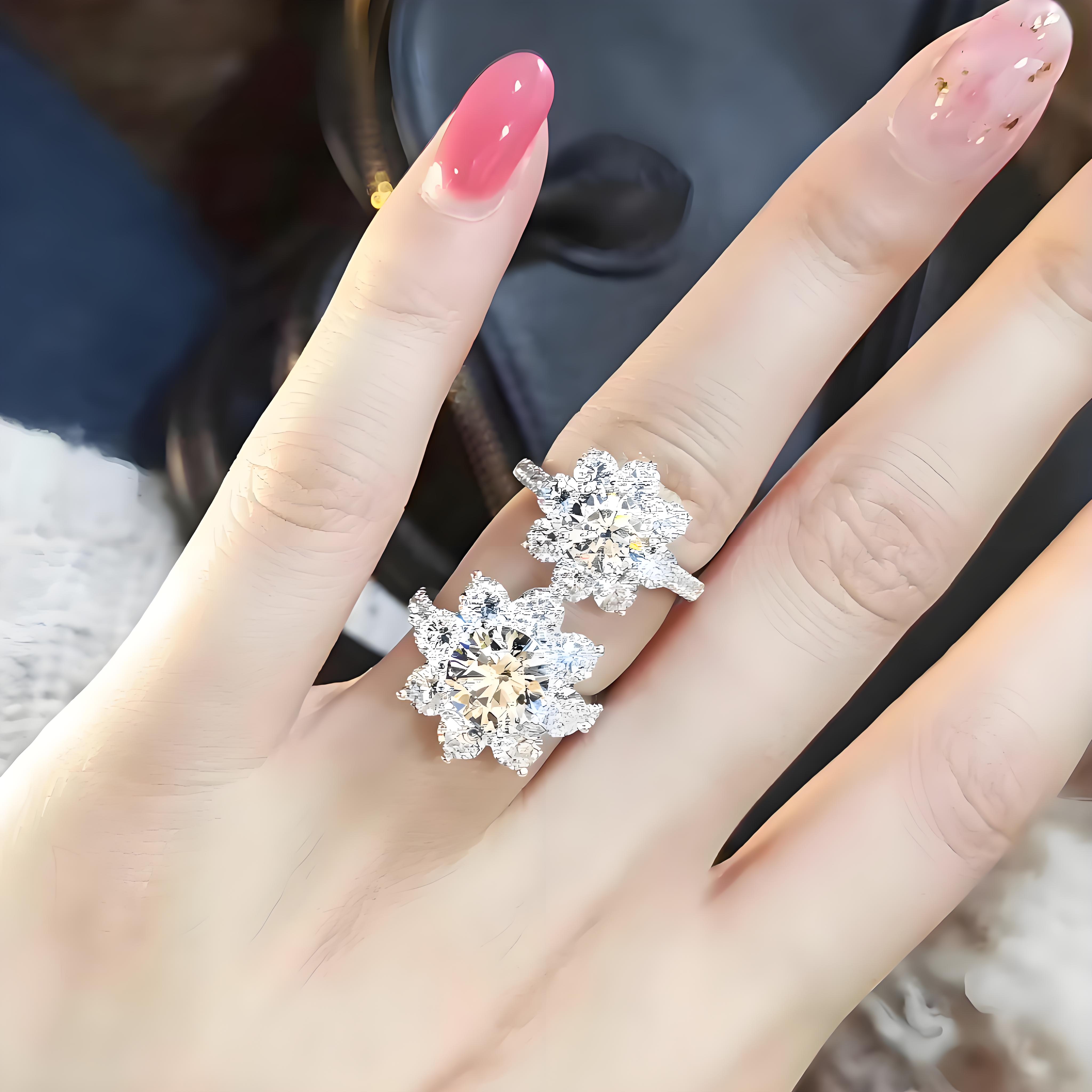 Moissanite Diamond Ring S925 Silver Women's Wedding Ring Sunflower