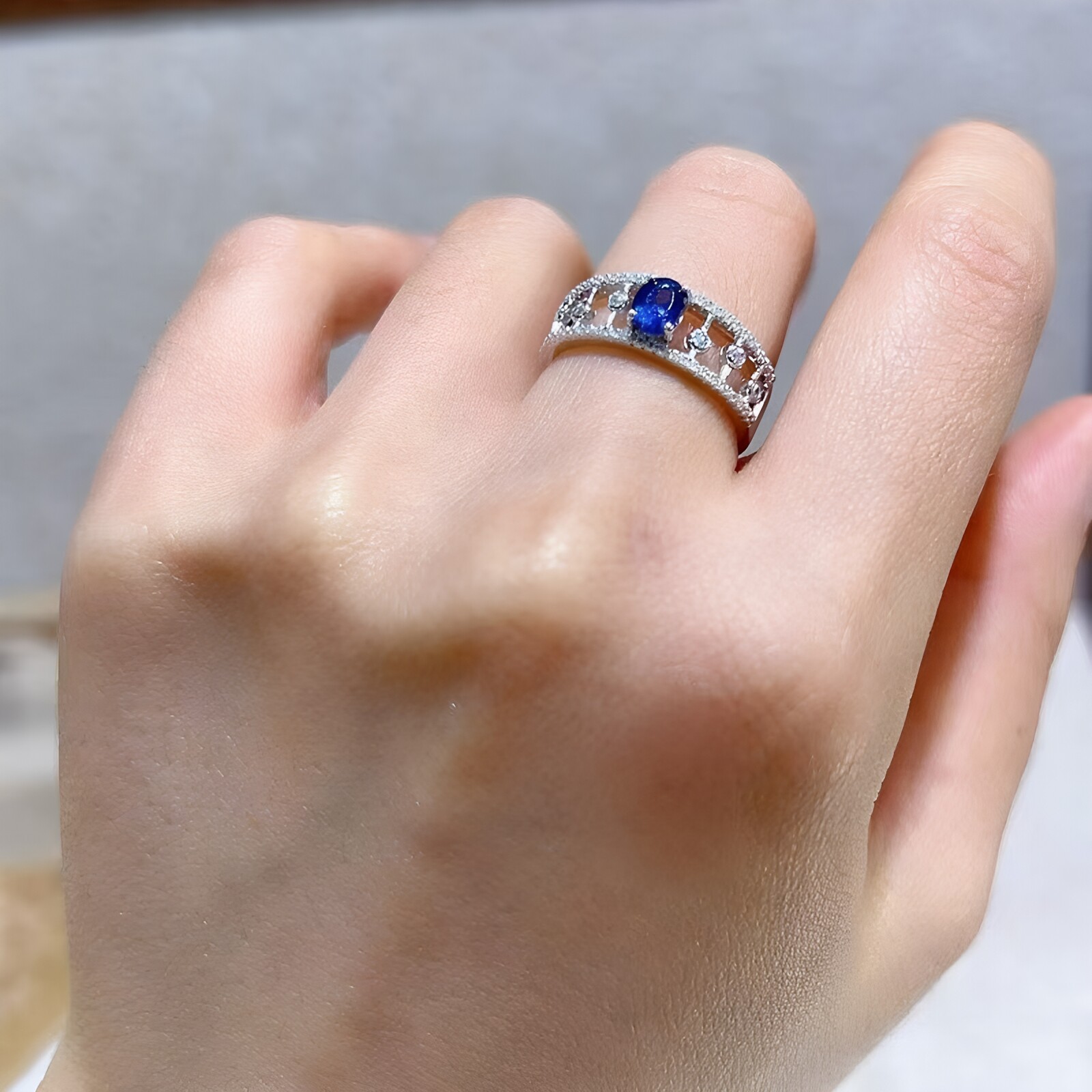Natural sapphire women's ring dream catcher open ring