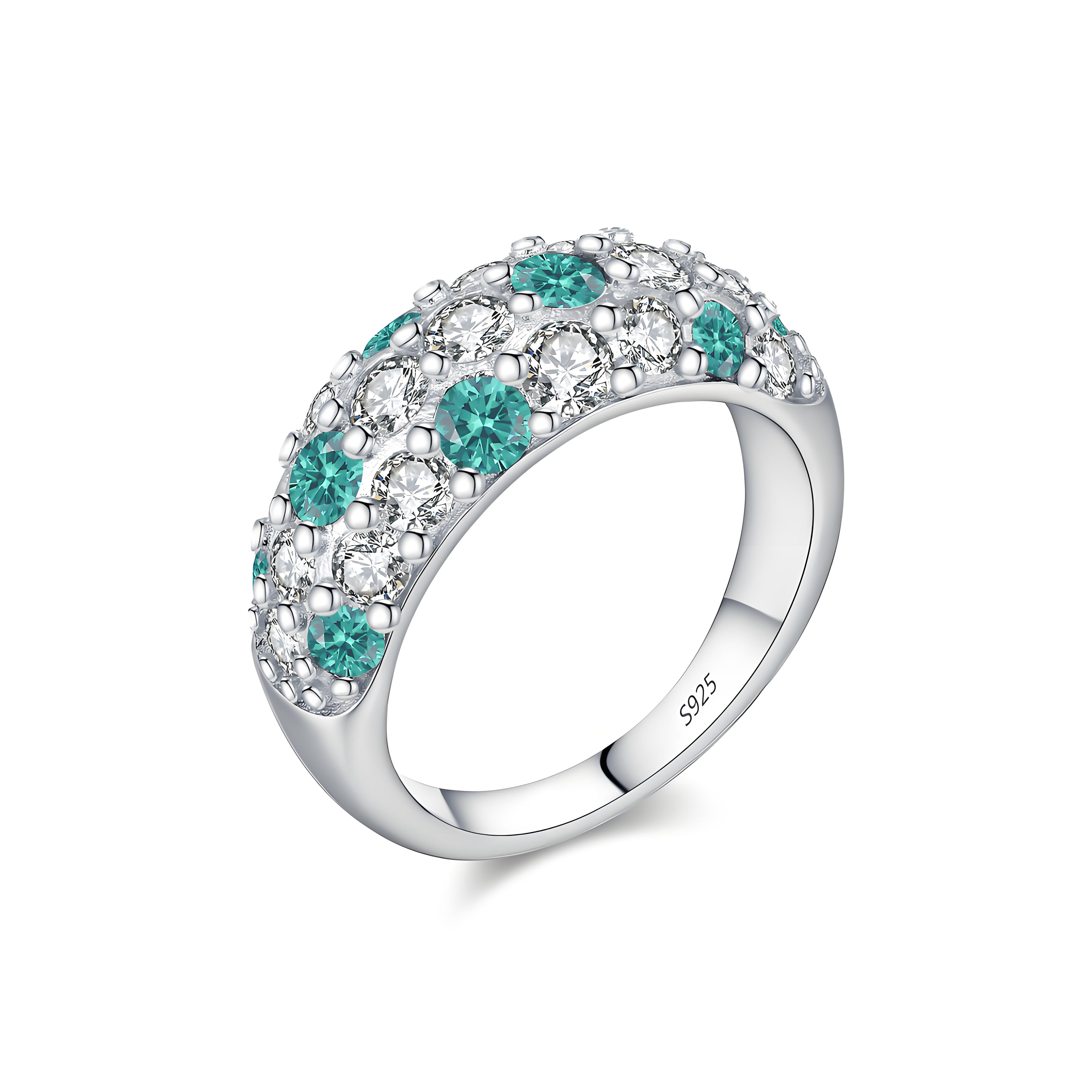 S925 sterling silver ring full of diamonds mint green Paraiba