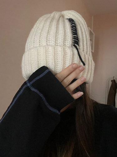 韩版秋冬保暖缝线针织帽大头围显脸小帽子情侣百搭时尚护耳毛线帽 - 图3
