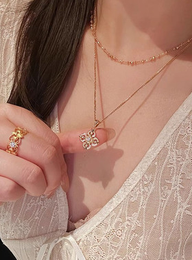 沙金十字金刚杵项链耳钉女黄金色感精致耳环配饰品锁骨链送礼