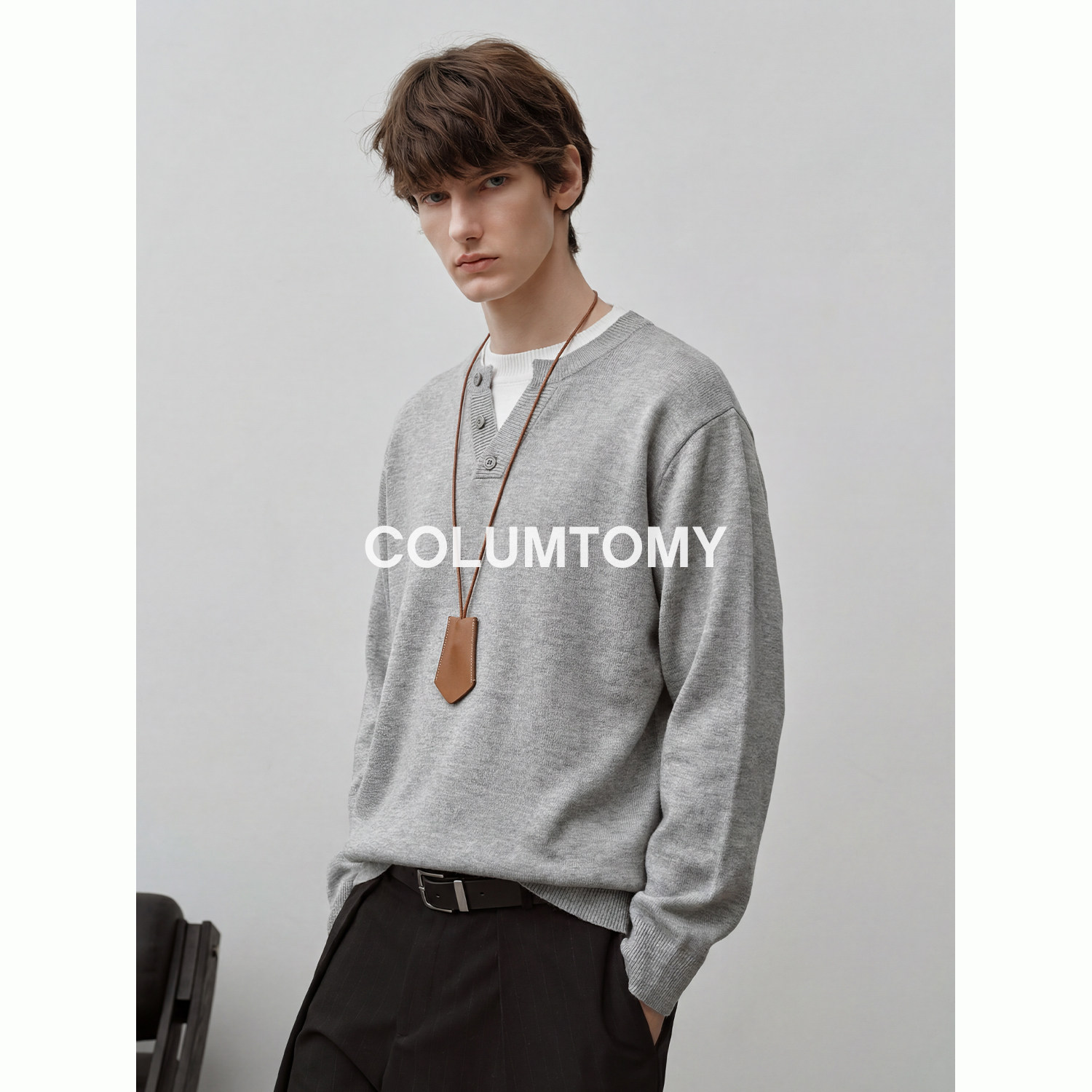 ColumTomy 2025/AW秋冬新品男士羊毛混纺假二件V领针织衫休闲毛衣,淘宝优惠券,粉丝福利购,淘宝优惠卷