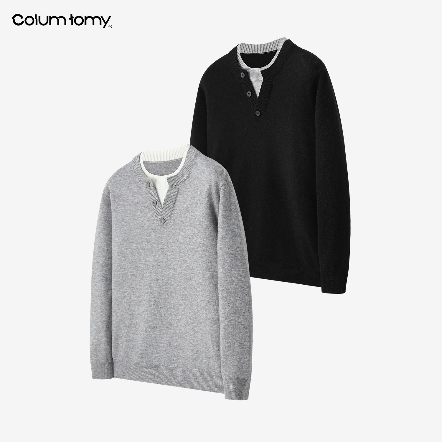 ColumTomy 2025/AW秋冬新品男士羊毛混纺假二件V领针织衫休闲毛衣,淘宝优惠券,粉丝福利购,淘宝优惠卷