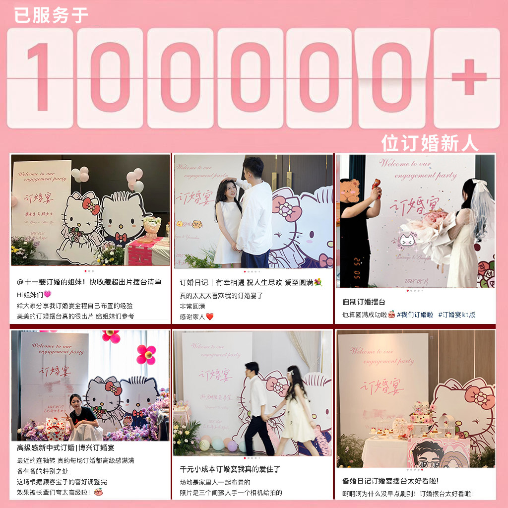 Hello Kitty猫订婚宴布置装饰简单韩系婚礼kt展板求婚室内背景墙,淘宝优惠券,粉丝福利购,淘宝优惠卷