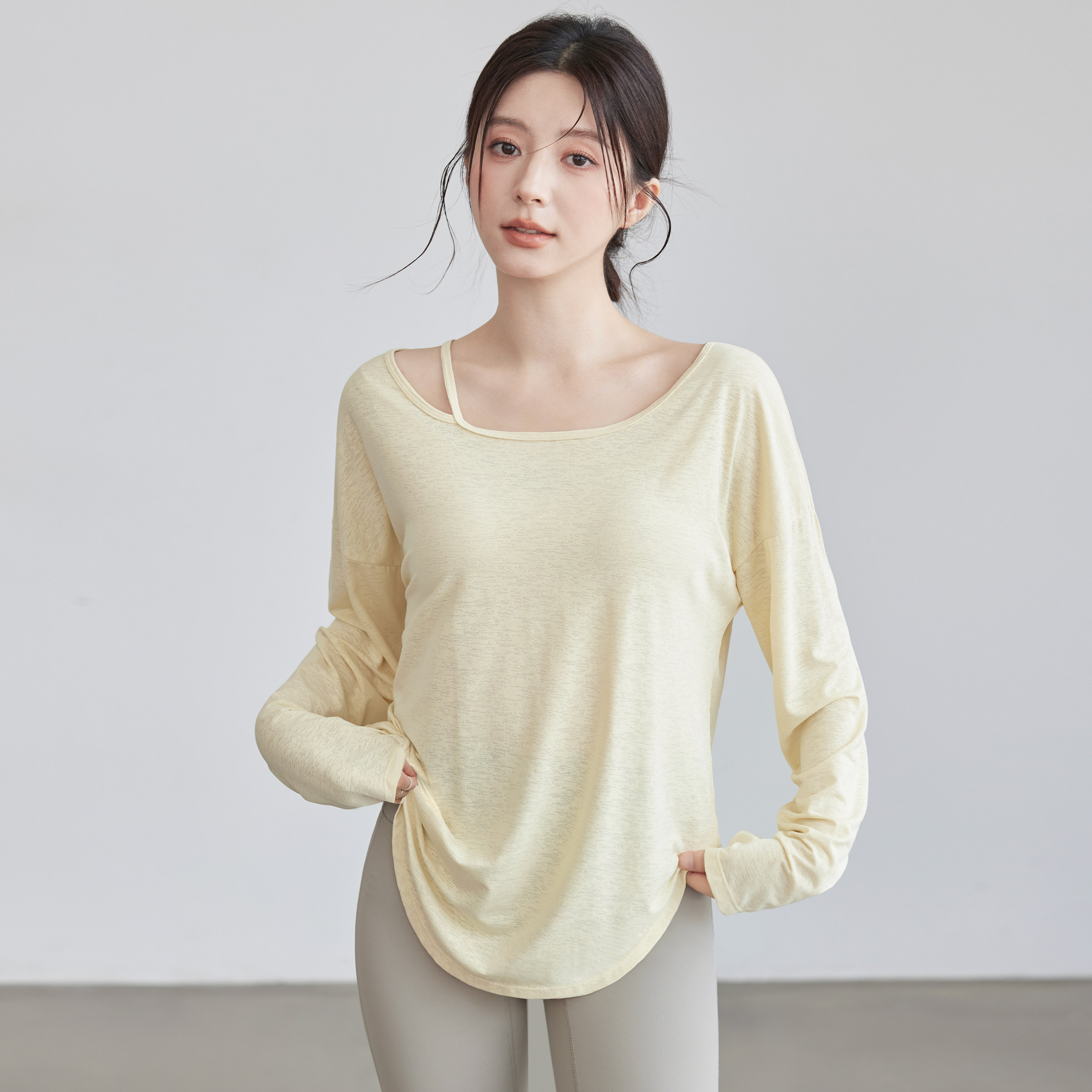 VOJ透气瑜伽服罩衫薄宽松显瘦运动上衣普拉提跑步健身训练长袖新,淘宝优惠券,粉丝福利购,淘宝优惠卷