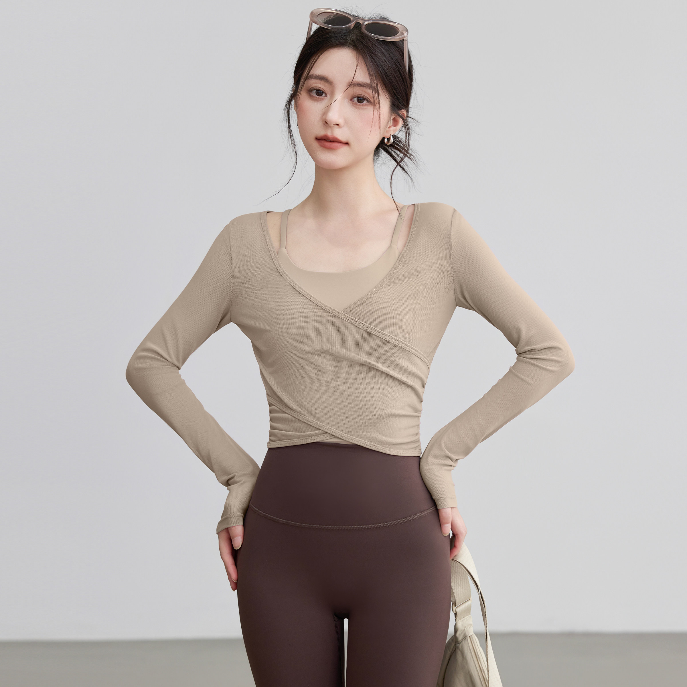 VOJ瑜伽服高级感上衣网纱显瘦罩衫长袖跑步运动健身训练服普拉提,淘宝优惠券,粉丝福利购,淘宝优惠卷