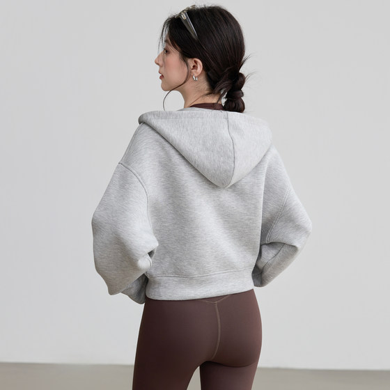VOJ Yoga Wear Jacket American Solid Color Loose Hooded