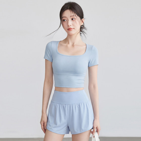 Yoga wear women's sports short-sleeved fitness top with chest pad