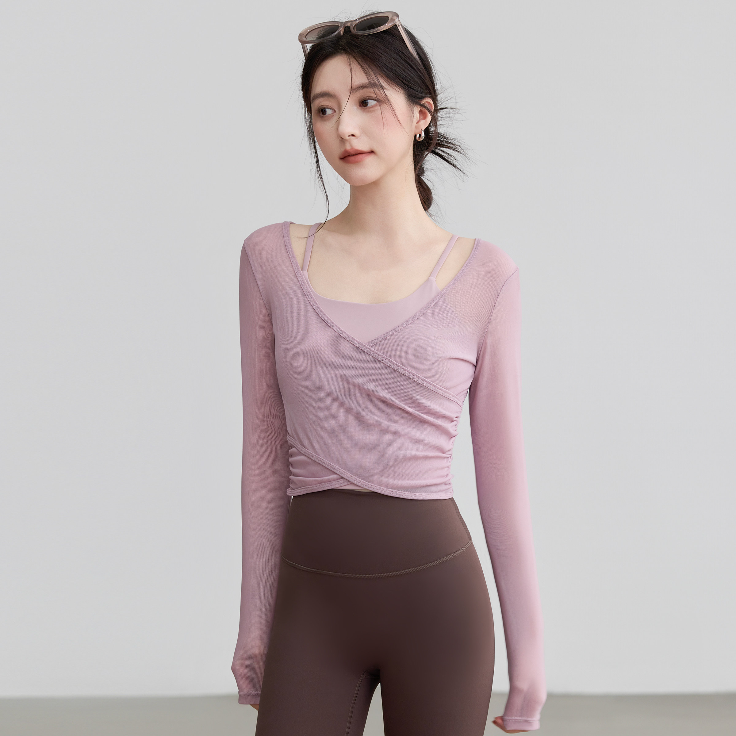 VOJ瑜伽服高级感上衣网纱显瘦罩衫长袖跑步运动健身训练服普拉提,淘宝优惠券,粉丝福利购,淘宝优惠卷