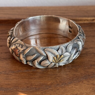 千凤银足银999百合花纯银手镯