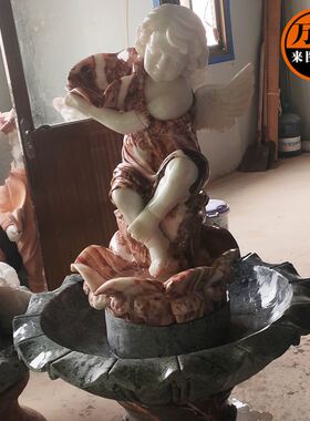 欧式鱼池雕塑工艺品家居酒店水景装饰婚庆摆件小天使落地流水喷泉