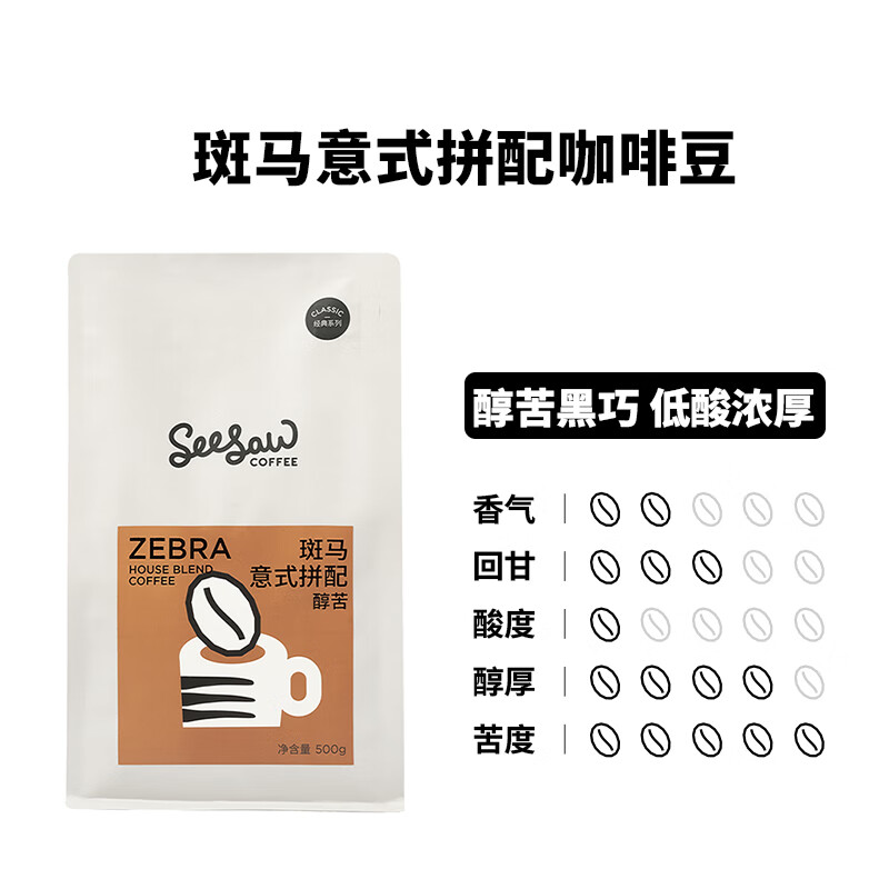 Seesaw斑马意式拼配咖啡豆200g/包经典意式醇苦风味口粮豆-图1