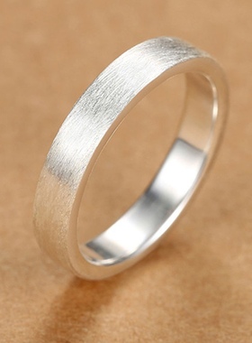 刻字定制手工平面哑光拉丝999足银戒指情侣对戒时尚潮流