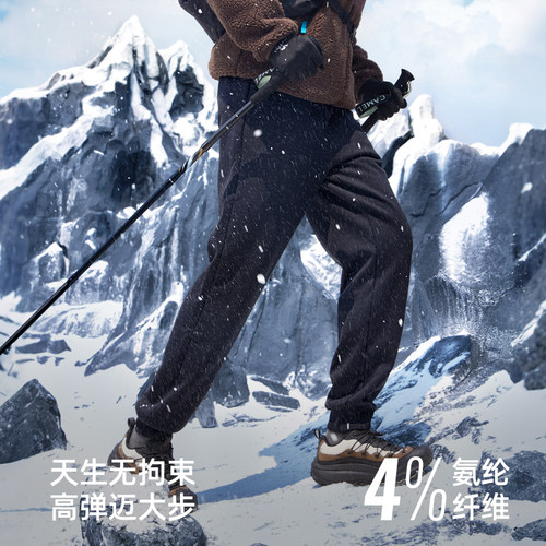 骆驼男装冬季2026羊羔绒卫裤男加绒保暖运动裤户外针织男裤子 - 图1