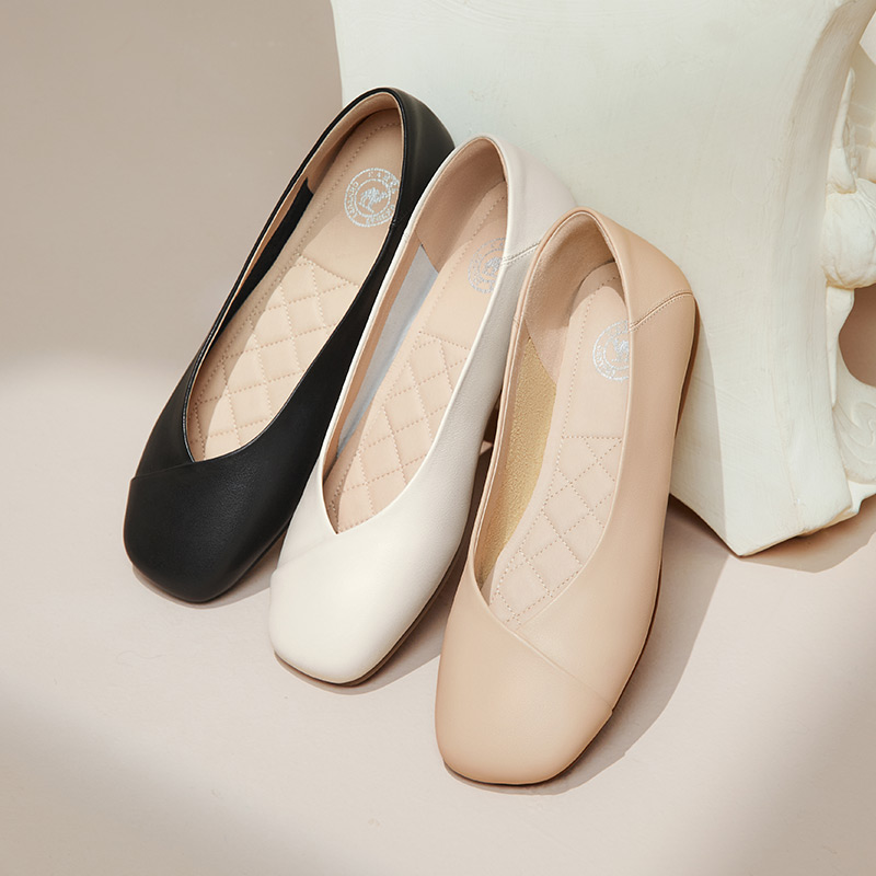 骆驼女鞋2024秋季新款芭蕾鞋平底单鞋女真皮小皮鞋奶奶鞋妈妈鞋