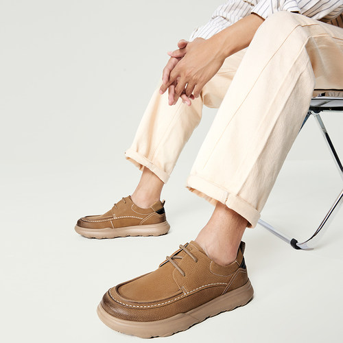 骆驼男鞋2026春季舒适软底真皮透气通勤商务系带复古休闲皮鞋 - 图2